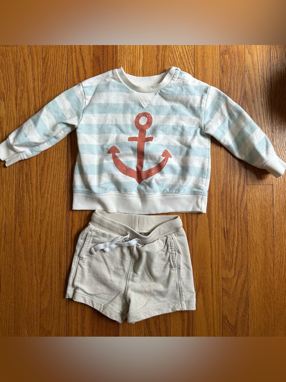 Kids Striped Anchor Matching Set - Cream & Light Blue